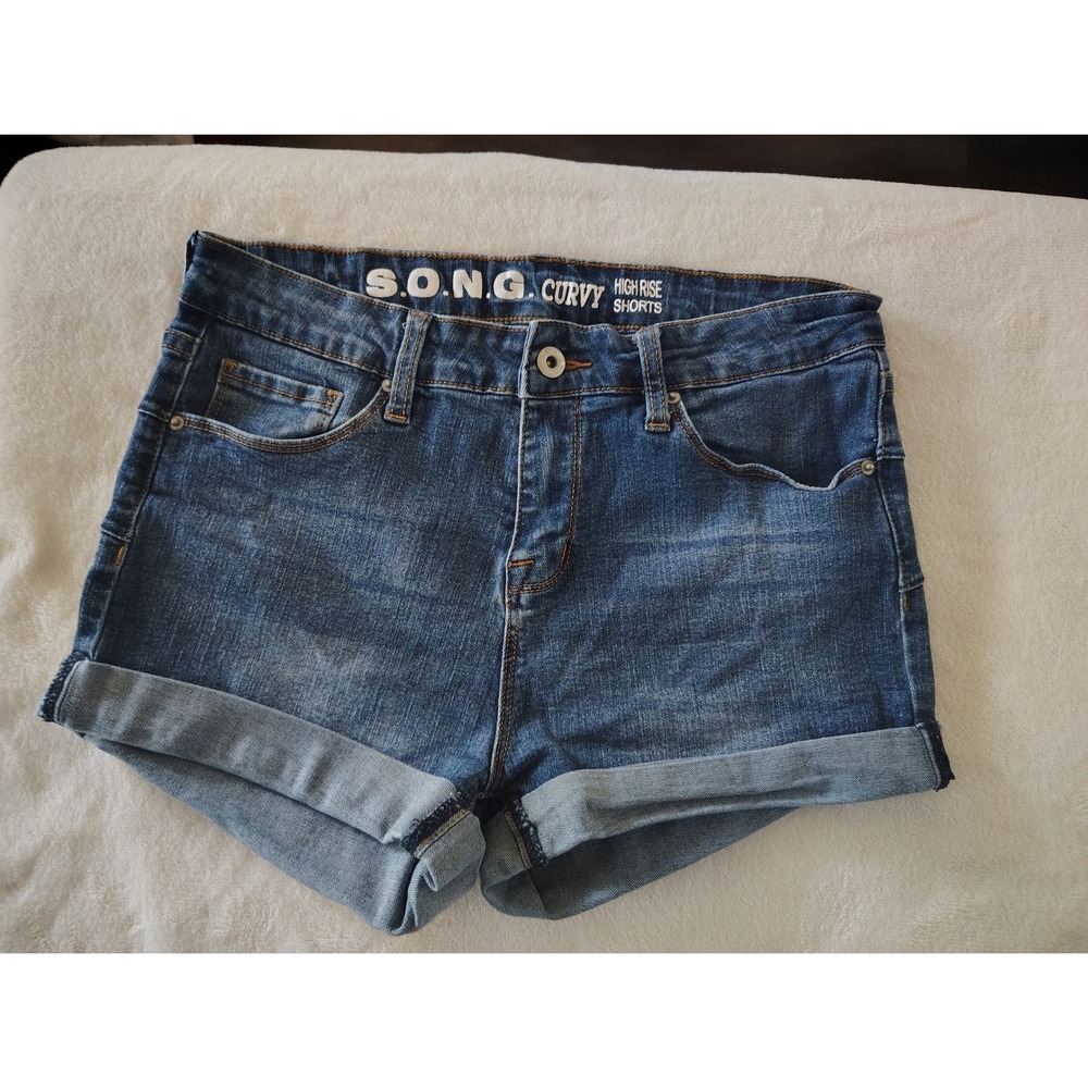 SONG Curvy High Rise Denim Shorts Medium Wash Cuffed Size 9/29 Womens